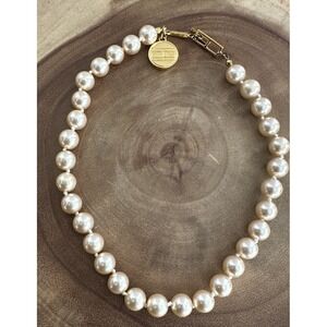 Vintage Champagne Beaded Imitation Pearl Necklace with Gold Tone Clasp 16"